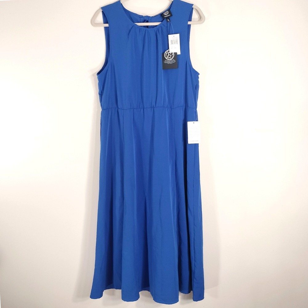 Bobeau Classic Blue Midi Dress NWT; Sleeveless Tie Back Pleated